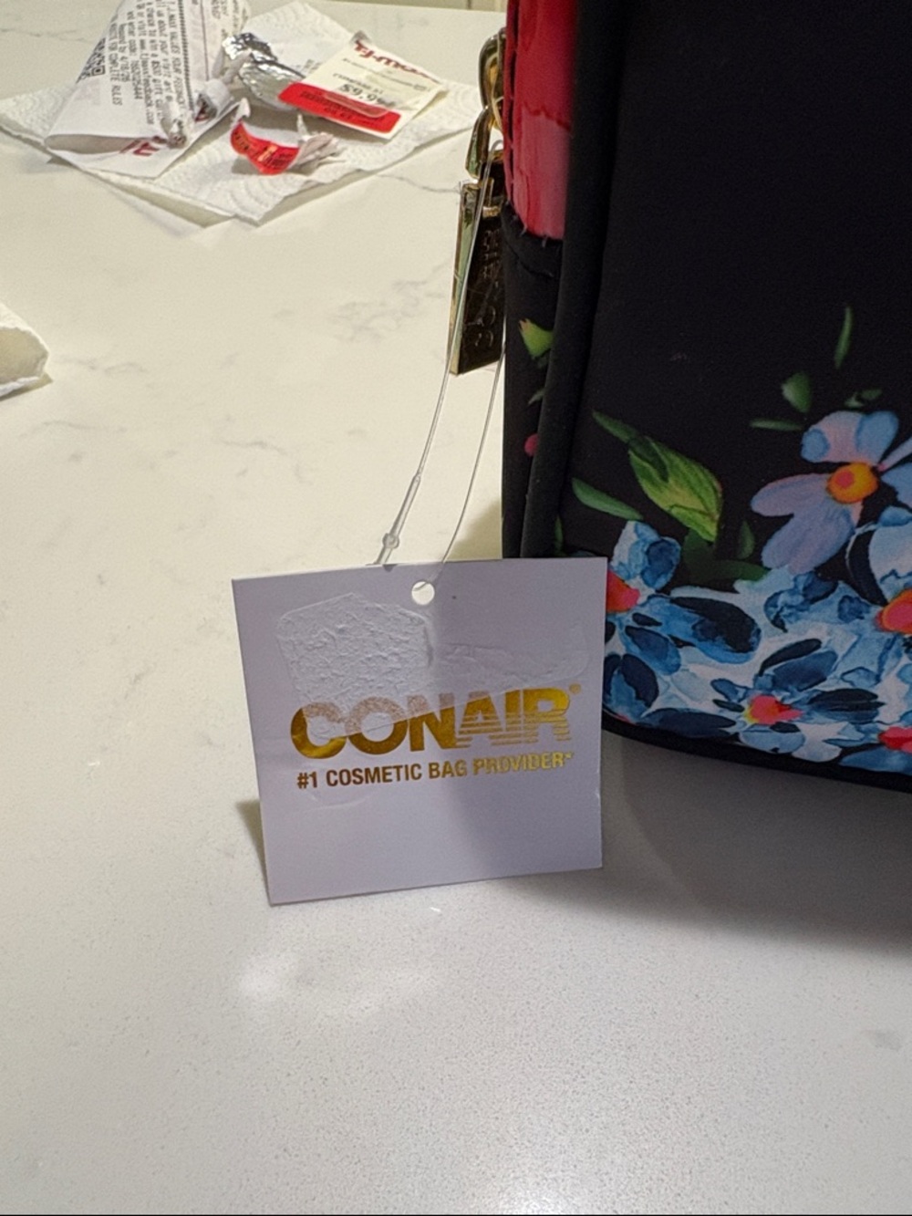Conair Black Floral Cosmetic Bag with Multicolor Blooms - Picture 2 of 6